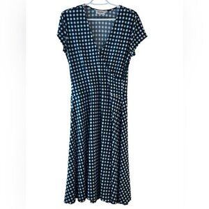 Leota Womens Wrap Dress Blue Plaid Size Medium Polyester/Spandex Handmade Pre-Ow